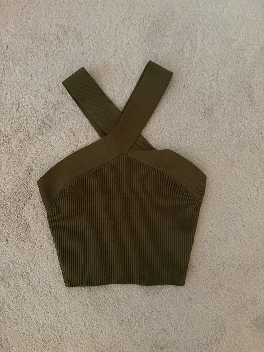 Aritzia Olive Cross-Back Ribbed Crop Top - Women
